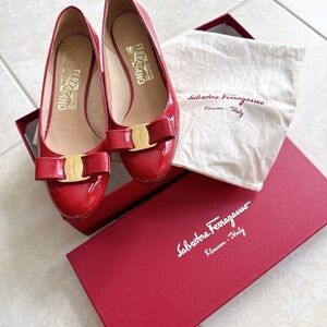 Salvatore Ferragamo Red Patent Vara Bow Ballet Flats